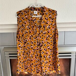Cabi Mustard Leopard Print Sleeveless Blouse Medium